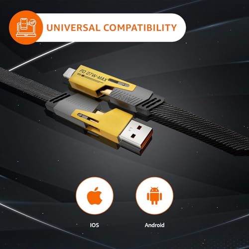 Image of SURAIELEC 4-in-1 Multi Fast Charging Cable - 3A Nylon Braided 1.5M Cable with Type-C & Micro USB for iPhone, iPad, Samsung, OnePlus, Xiaomi, Oppo, Vivo, Android & Car Charging