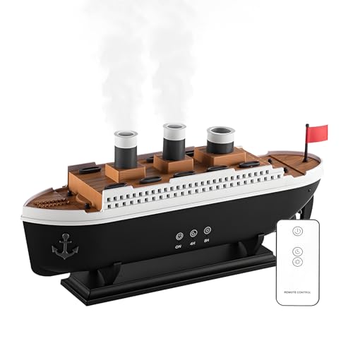 TECKZOON Difusor de Aceites Esenciales, Humidificador Difusor de Aroma Vintage de Barco de Vapor con Control Remoto Inalámbrico, Humidificador de Vapor Frío para Oficina en Casa