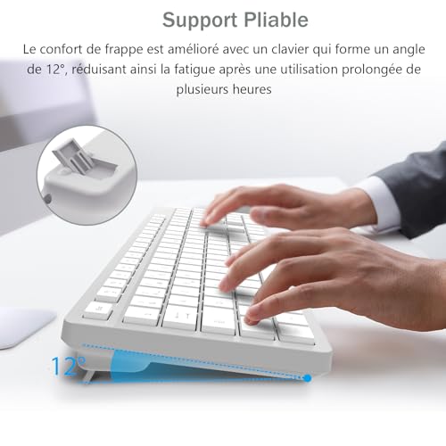 LeadsaiL Clavier Souris sans Fil, Ergonomique Ensemble Clavier de Souris Pleine Taille, 2,4 GHz avec Récepteur USB, 12 Boutons Programables pour PC, Portable, Windows, Mac AZERTY Français – vue 3