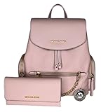 Michael Kors Jet Set MD Chain Backpack bundled with Large Trifold Wallet and Purse Hook (Powder Blush)