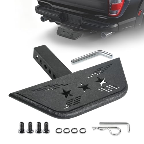 Universal Hitch Steps for Pickup Truck - Solid Trailer Hitch Step 2 Inch Receiver Hitch Accessories 17.3'' Rear Bumper Guard Protector for Car Vehicles SUV ATV Upgraded Textured Black with Pin Lock