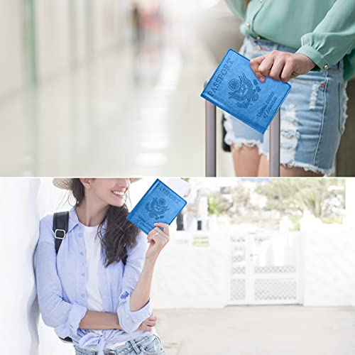 Image of Eoehro Unisex-Adult Passport and Vaccine Card Holder Combo, Sky Blue, Faux Leather, RFID Protected
