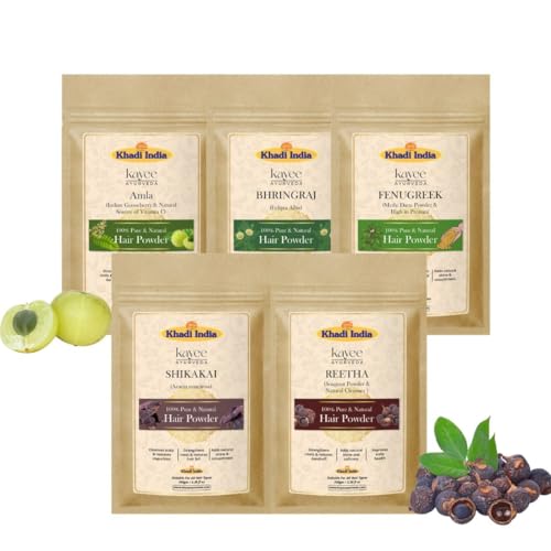 Image of Premium Ayurvedic Amla Reetha Shikakai Bhringraj and Methi Hair Powder Combo for Hair Growth and Hair Fall Control- Pack of 5 (100GM Each)