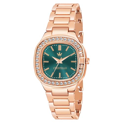 Image of CRESTELLO Brown /Rose Gold /Silver Plated Bracelet Analog Wrist Watch for Women (Brown /Rose Gold /Silver Dial) | 1 Year Warranty* | CR-JWL362-PT