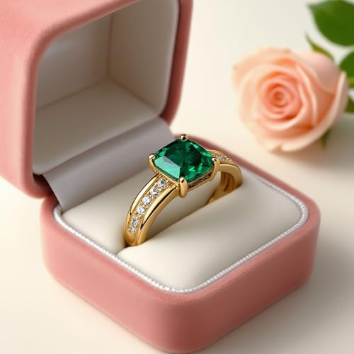 Cushion-Cut Engagement Ring 1-3 ct lab grown Emerald Solitaire Green Ring Solid 10k 14k 18k Gold Wedding Band Womens Engraved Promise Birthday for Women Wife2