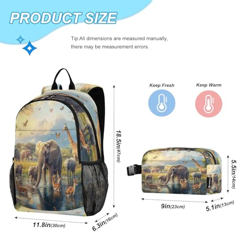 Kids Backpack Herd Of Elephants Boys Girls School Backpack with Lunch Bag Bookbag Set for Elementary Middle School Teens2