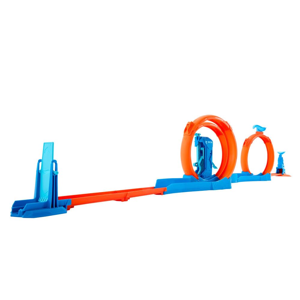 Hot Wheels Track Creator Tor wyścigowy Trzy pętle Zestaw do zabawy: samochód zabawka w skali 1:64, elementy do zbudowania toru z 3 pętlami, system torów Speed Snap Szybki klik i adaptery, JDW39