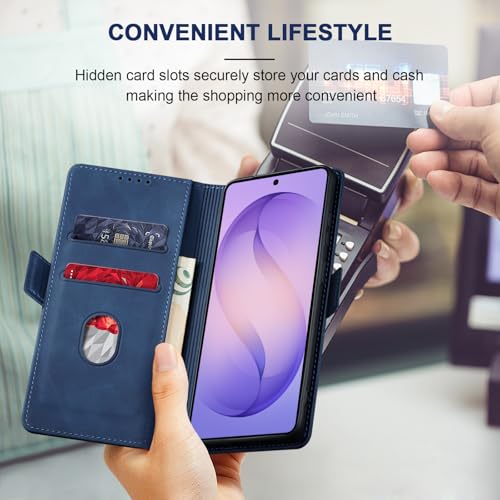 Image of Jasonyu Flip Wallet Case for Samsung Galaxy S26 Ultra 5G,Leather Magnetic Folio Cover with Card Holder,Kickstand - TPU Shockproof Durable Protective Phone Case,Blue