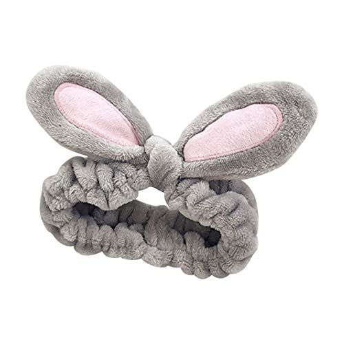 ヘア 洗顔 レディース ヘッド カチュシャ かわいい うさぎの耳 ヘア洗顔超吸水 伸縮性 髪飾り 柔らかい 化粧 お風呂 ヨガ 旅行用 (グレー)