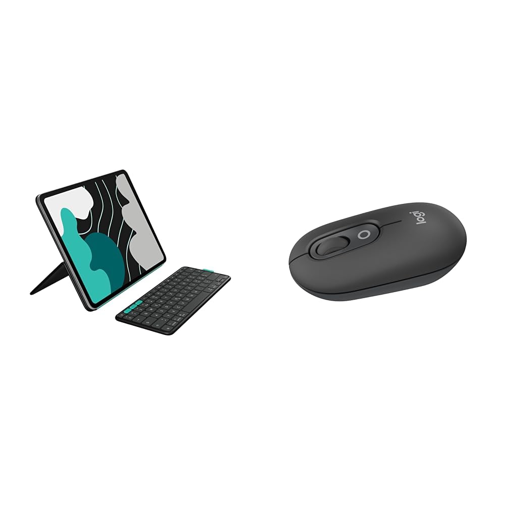 Logitech Flip Folio Bluetooth Keyboard Case for iPad Pro 13" (M4/M5) &amp; iPad Air 13" (M2/M3) + POP Wireless Mouse with SilentTouch, Emoji Customization, Compact Design, Multi-Device - Graphite