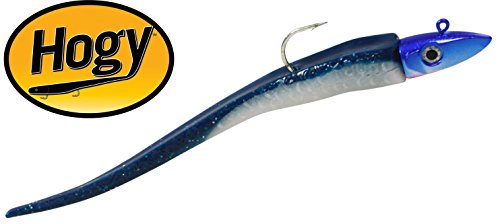 Hogy Twitcher 8/0 + Jiggin 23cm Gummifisch Blue Black, Köder für Dorsch, Heilbutt & Seelachs, Meeresköder für Norwegen, Island, Dänemark, Ostsee, Gewicht:100g Jigkopf / 130g gesamt Cover