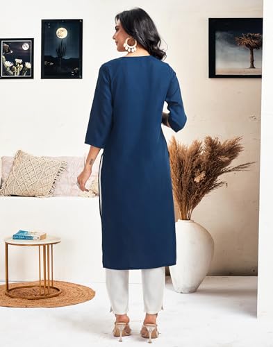 Image of SIRIL Women's Cotton Blend Relaxed Fit Chikankari Kurta | Lucknowi Kurta | Embroidery Kurti