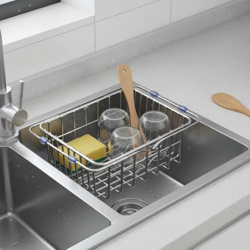 Baoblaze Drain Basket Expandable Sink Rack Dish, Silver, Natural Color - Retractable, Large - 3