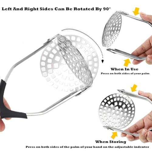 Image of Heavy-Duty Stainless Steel Potato Masher with Ergonomic Non-Slip Handle, Professional Handheld Vegetable Masher for Potatoes, Pumpkin, Carrots, Sweet Potatoes, Baby Food (Pack of 1, Black)