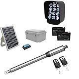 JUJIANG Solar Gate Opener with Batteries & Solar Panel + Electric Gate Lock for Single Swing Gates Up to 440lb per Arm Automatic Gate Openers with Remote Complete Kit Light Duty PKM-C01