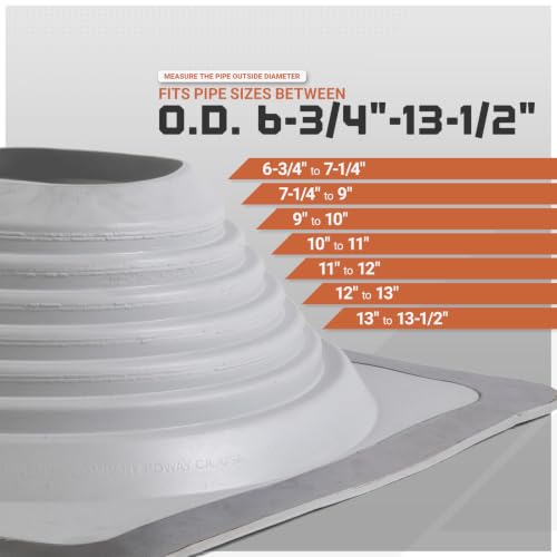 Image of Fasteners Plus #8 Square EPDM Metal Roof Pipe Flashing Boot with Complete Install Kit (Fits 6-3 /4 inch - 13-1 /2 inch Pipe OD), Gray