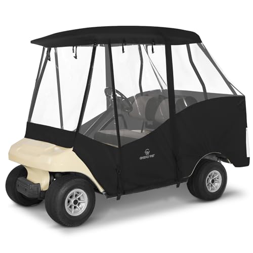 Golf Cart Enclosures 4 Passenger Short Roof for Club Car DS 2+2 Seater,Golf Cart Rain Cover 4 Sided Roll Up Clear PVC Windows Club Car Enclosure Durable Zippers Open Side Mirrors Driving Enclosure