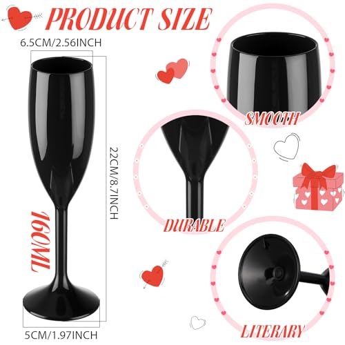 Domensi 100 Pack Black Acrylic Champagne Flutes Bulk 6 oz Unbreakable Reusable High Stem Plastic Toasting Goblets for Wedding, Party, Camping & Restaurant by Domensi - Image 2