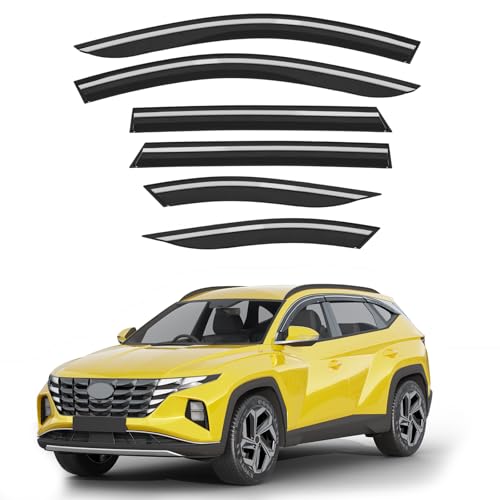 Deejecsun 6-PCS Low Profile Window Rain Guards Fit for Hyundai Tucson 2022-2026 Rain Guard Window Deflectors Extra-Thick Side Window Visors Vent Shades Tape-on Vent Visors Car Accessories