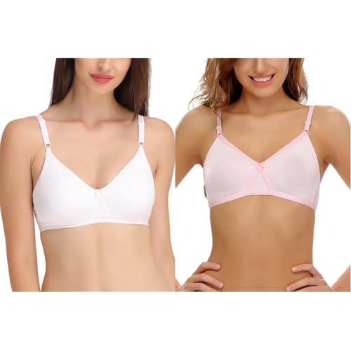 Image of Clovia Women's Cotton Rich Solid Non-Padded Full Cup Wire Free T-Shirt Bra - White Pack of 2