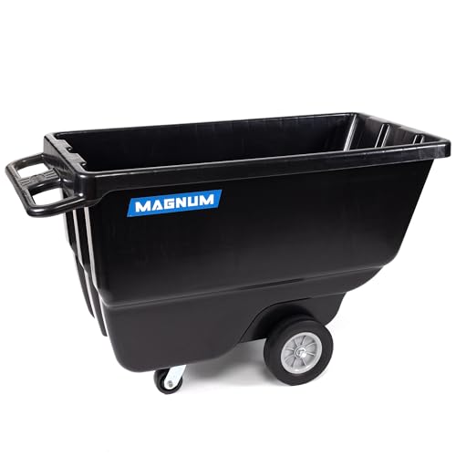 MAGNUM TOOL Tilt Truck, 1 Cu. Yd. Covered Capacity Dump Cart with Non-Marking 12” Wheels & 5” Casters for Jobsites, 800 lbs, Trash Cart with Wheels DUC100-12-NM-03PK (3-Pack)