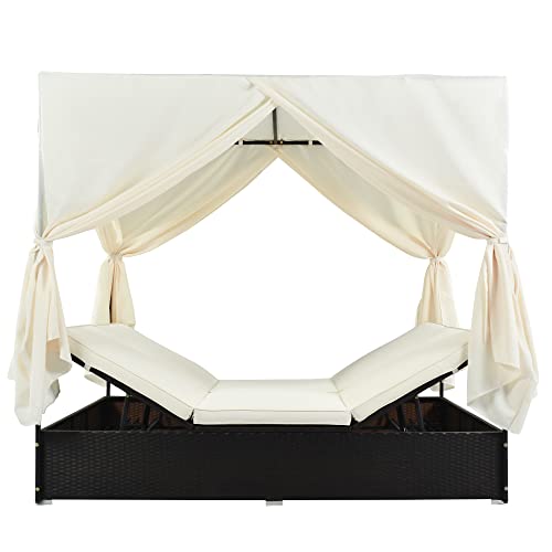 Harper & Bright Designs Patio Chaise Lounge, Pe Rattan Outdoor Patio Wicker Sunbed Daybed With Adjustable Seats thumb #8