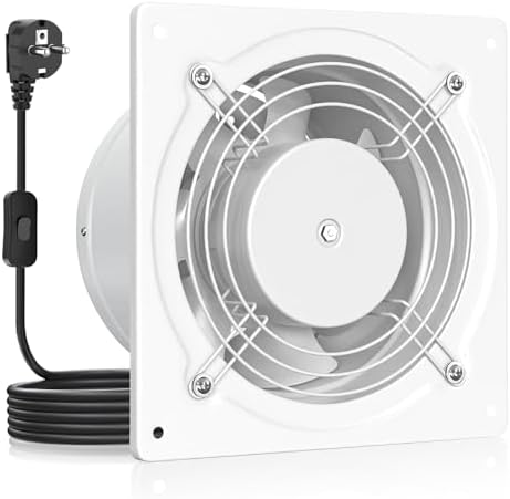HG Power Abluftventilator 150 mm, Ø155mm, on/off Schalter, B-Weiß | Badlüfter mit Rücklaufklappe, Eu-Stecker, Industrieller Wandventilator für Küche, Badezimmer, Garage & Untergesc
