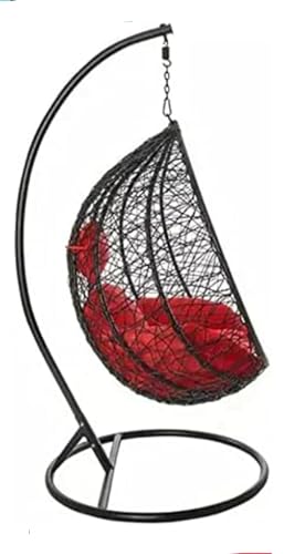 Image of Single Seater Swing Chair with Stand and Cushion Hammock Swing for Adult Outdoor Indoor Garden Living Room Balcony Hanging Chair (Black Maroon)