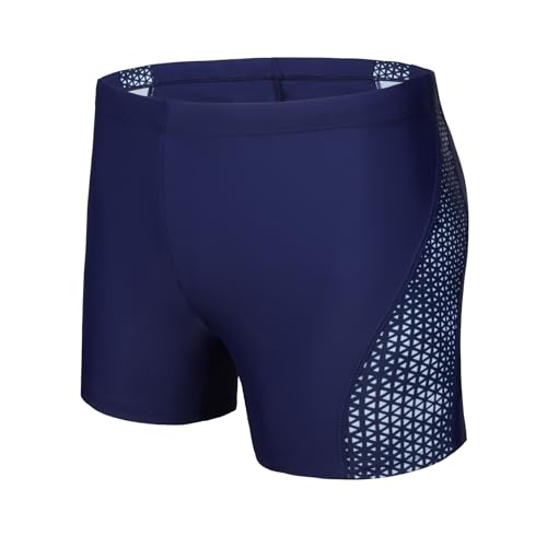 AMZSPORT Badehose Herren Kurz Schwimmhose Eng Wassersport Badeshorts mit Tunnelzug, Marineblau XXL