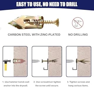 120 Set di Ancoraggi per Cartongesso,Tasselli per Pareti in Muratura a Cassa Vuota,Viti di Fissaggio per Cartongesso,Tasselli e Viti di Espansione per Cartongesso per scaffali, quadri e mobili