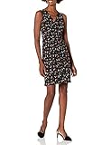 Lark & Ro Women's Sleeveless V-neck Gathered Faux Wrap Dress, Black Mini Tulip, 12