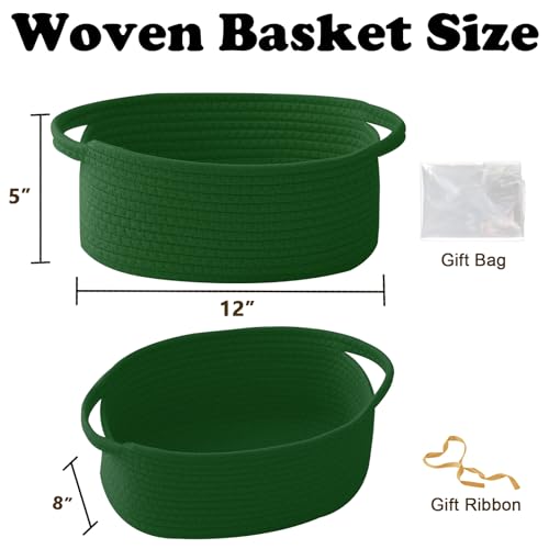 Image of Woven Rope Basket - Baby Gift Basket with Bag & Ribbon, Green
