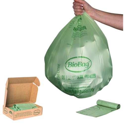 13 Gallon Tall Kitchen Compostable Trash Bags by BioBag, 48 Count, BPI Certified, Meets ASTM D6400 Standards, Made in USA, Food Scrap Bin Liners