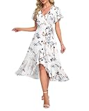 AUSELILY Women Summer Midi Dresses Wrap Short Flutter Sleeve Elegant Dress