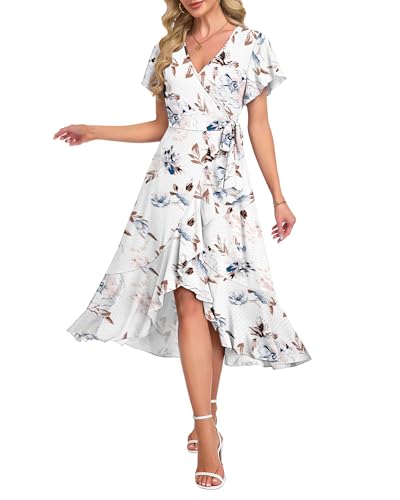 Image of AUSELILY Women Summer Midi Dresses Wrap Short Flutter Sleeve Elegant Dress