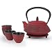 26 oz Japanese Cast Iron Pot Tea Set w/Trivet, Red
