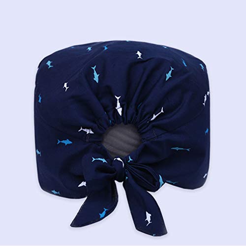 TENDYCOCO Bedruckte Chirurgenkappe Aus Atmungsaktiver Baumwollmischung Mit Schweißabsorption Und Haifischmuster Für Ärzte Krankenschwestern Und Friseure Verstellbare Op-Haube
