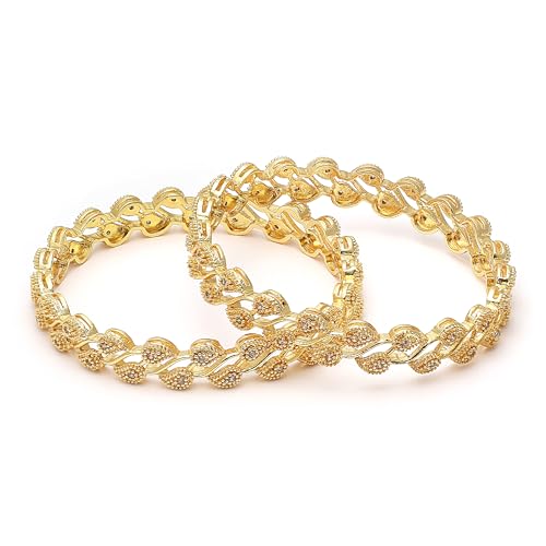 Image of ZENEME Leaf Shaped American Diamond Gold Plated Bangles Jewellery For Women & Girls