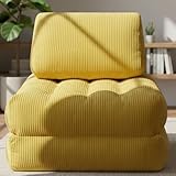 KEIKI Folding Bean Bag Chair, Large Beanbag Chairs Convertible to Sofa Bed for Adults & Kids, Space Saving Cozy Corduroy Cloud Couch for Living Room, No Assembly Required Accent Chaise Lounge, Yellow
