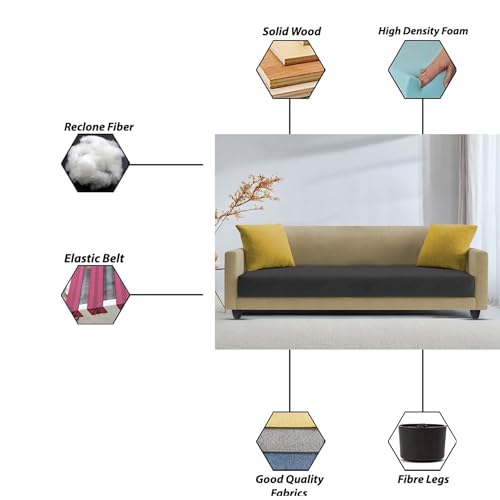 Image of Casaliving Dominic 3 Seater Sofa Set for Living Room (Cream Black Fabric) Premium Fabric Sofa