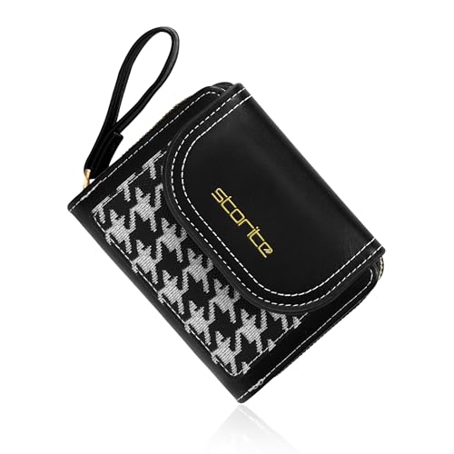 Image of Storite Women's Stylish Compact Leather Wallet 5 Card Slots,1 ID Window, Ladies Mini Purse Money Pocket with Zipper Closure (Black - 11 x 3 x 9 Cm)