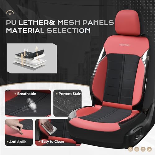 Image of Coverado Seat Cover, Car Seat Cover Front Seats, 3D Air Mesh Breathable Seat Protectors Sports Carbon Fiber Design Airbag Compatible Comfort Universal for Most Cars, Van,Trucks, SUV, Black&Wine