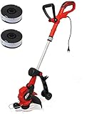 Grizzly Elektro Rasentrimmer ERT 600-28 cm Schnittkreis, 600 Watt starker Motor, Doppelfadenspule, Inkl. Führungsrolle für Edge Funktion, mit 2. Spule und Ersatzspulenhalter