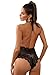 SheIn Women's Sexy Backless Floral Lace Sheer Teddy Bodysuit Lingerie Black Small
