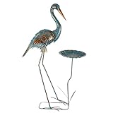 giole Metal Crane Garden Statue for Outside, Large Heron Outdoor Statues with Leaf Tray, Elegant Crane Yard Art Garden Decor for Garden Yard, Porch