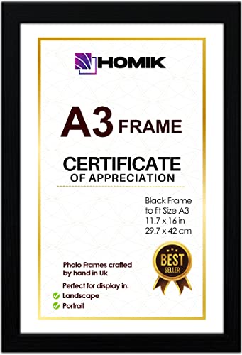 HOMIK A3 Photo Frame – Acrylic Glass A3 Picture Frame Black for Home Decor & Gifting (Single, Black, A3)