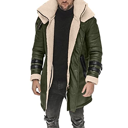 Lang Herrenjacke Herren Winter Verdicken Bomberjacke Revers Lammfell Schaffell Lederjacke Männer Winter Leder Winterjacke