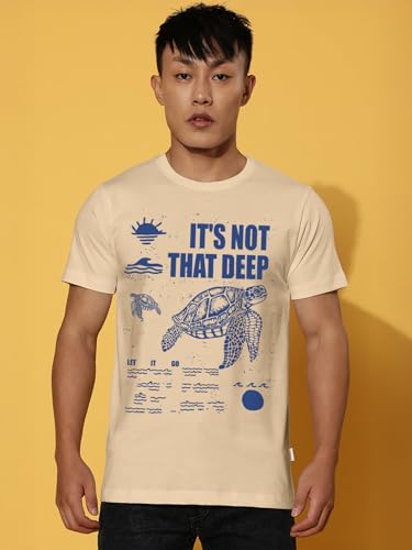 Image of Veirdo Regular Fit Half Sleeves Round Neck Arizona Typographic Printed Pure Cotton T-Shirt for Men (Colors: Green & Navy)
