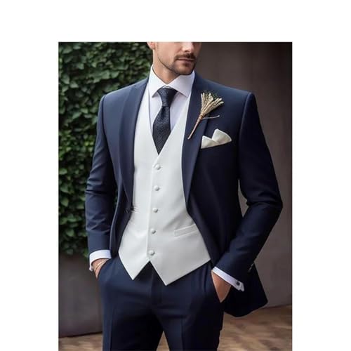 Men Slim Single Breasted Tuxedo 3 Pieces Blazer+Pants+Vest Wedding Formal Work Causal Set3