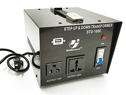 Goldsource 1000W Step Up & Step Down Voltage Transformer Converter, STU-1000 Heavy Duty Continuous AC 110-120V to 220-240V Converter with US Standard & Universal Outlets and DC 5V USB Port, 1000 Watt